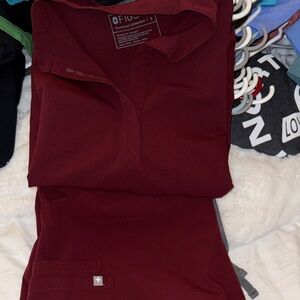 Figs Deep Red Scrub Top